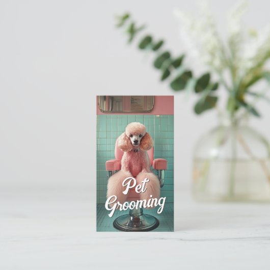 Pet Grooming Salon Care Boutique Poodle Portrait Visitenkarte (Stehend Vorderseite)