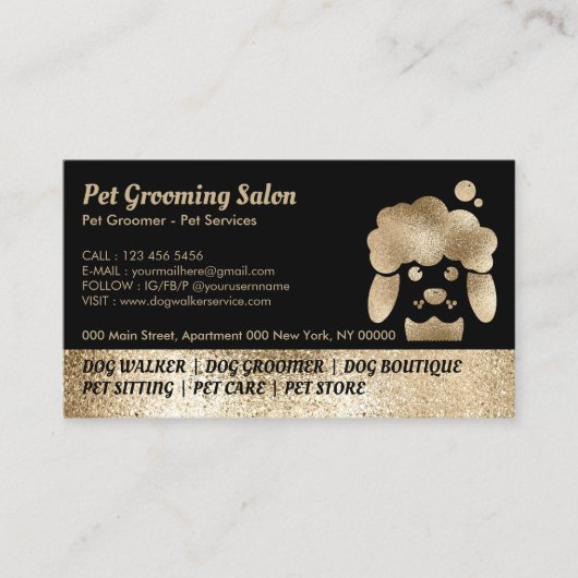 Pet Grooming Salon Gold Sparkling Visitenkarte (Vorderseite)