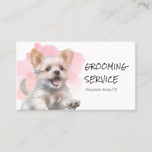 Pet Grooming Service - Pink Watercolor Dog Visitenkarte (Vorderseite)