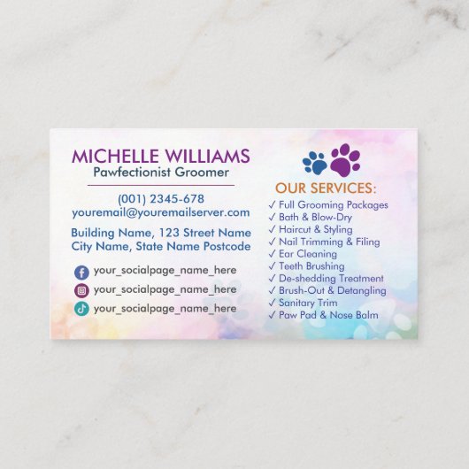 Pet Grooming Services - Aquarellkunst Visitenkarte (Rückseite)