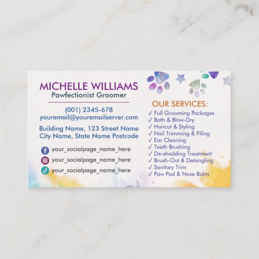 Pet Grooming Services - Aquarellkunst Visitenkarte (Rückseite)
