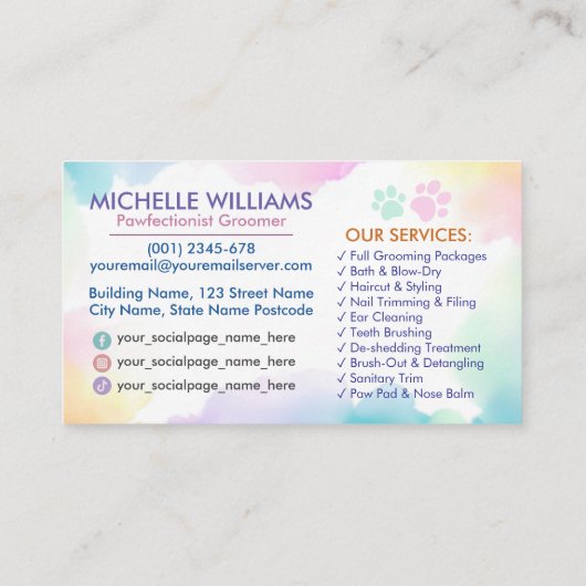 Pet Grooming Services - Aquarellkunst Visitenkarte (Rückseite)