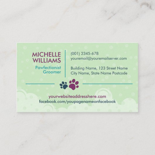 Pet Grooming Studio - Groomer Services Visitenkarte (Rückseite)