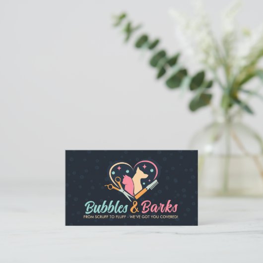 Pet Grooming Studio - Groomer Services Visitenkarte (Stehend Vorderseite)