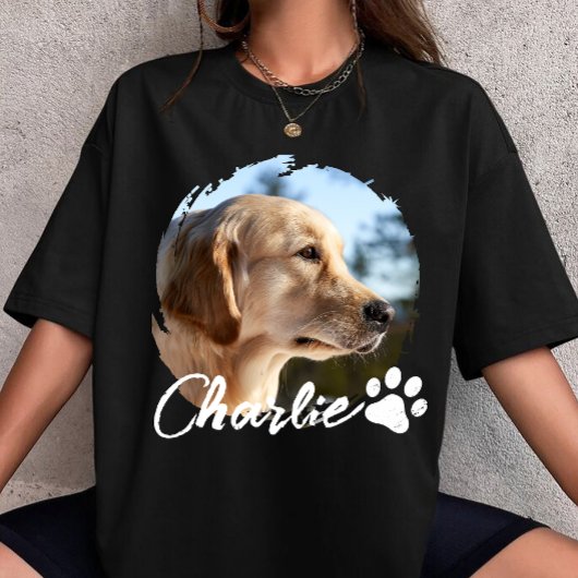 Pet Grunge Simple Modern Custom Dog Photo & Name T-Shirt