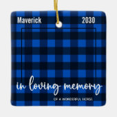 Pet Horse Memorial Blue Kariert Love Memory Foto Keramikornament (Vorderseite)