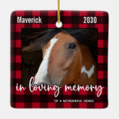 Pet Horse Memorial Red Kariert Love Memory Foto Keramikornament (Rückseite)