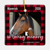 Pet Horse Memorial Red Kariert Love Memory Foto Keramikornament (Vorderseite)