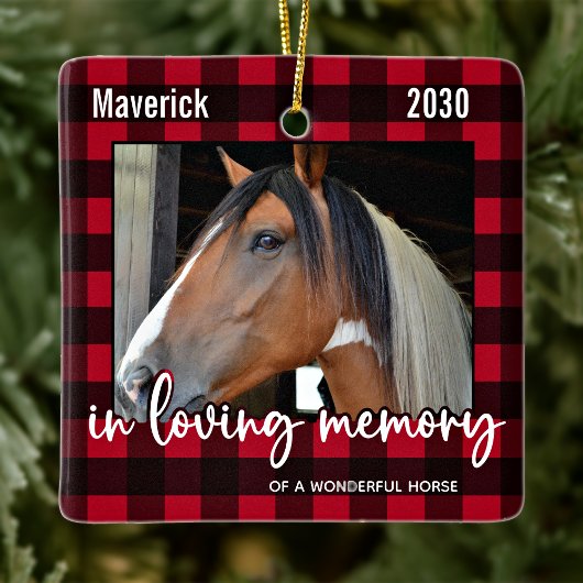 Pet Horse Memorial Red Kariert Love Memory Foto Keramikornament