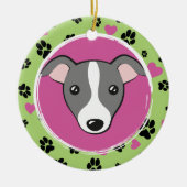 Pet-Hund Cartoon Custom Foto Paw druckt Green Keramik Ornament (Vorne)