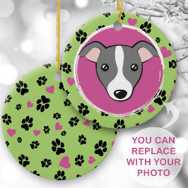 Pet-Hund Cartoon Custom Foto Paw druckt Green Keramik Ornament