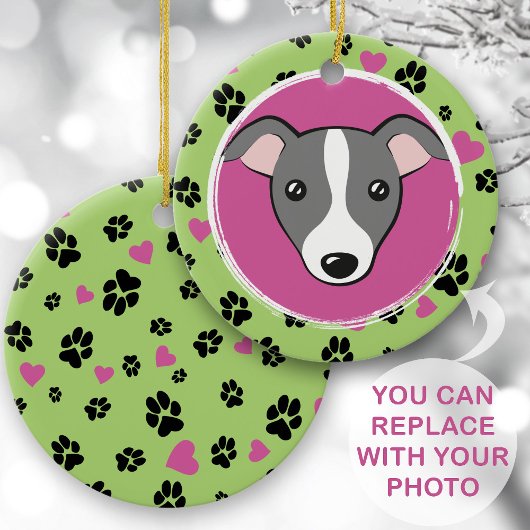Pet-Hund Cartoon Custom Foto Paw druckt Green Keramik Ornament