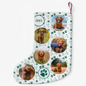 Pet Hund Custom Foto Collage Monogram Paw Prints Kleiner Weihnachtsstrumpf (Rückseite)