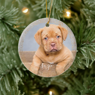 Pet-Hund-Foto Gold-Glitzer Keramik Ornament