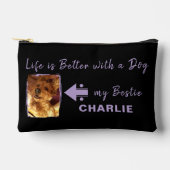 Pet-Hund Foto-Initialen schwarz lila Zubehörtasche (Vorderseite)