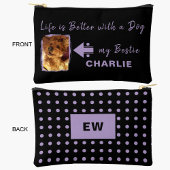 Pet-Hund Foto-Initialen schwarz lila Zubehörtasche