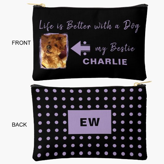 Pet-Hund Foto-Initialen schwarz lila Zubehörtasche