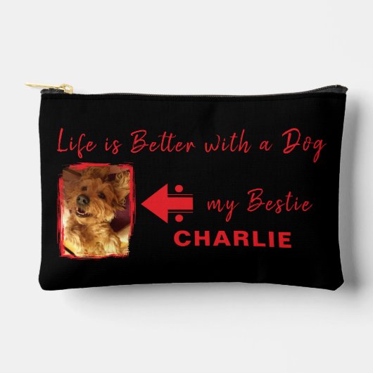 Pet-Hund Foto-Initialen schwarz Zubehörtasche (Vorderseite)