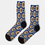Pet Hund Foto Paw Prints Custom Pattern Navy Blau Socken (Linkes Detail)