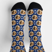 Pet Hund Foto Paw Prints Custom Pattern Navy Blau Socken (Oben)
