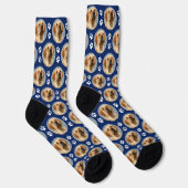 Pet Hund Foto Paw Prints Custom Pattern Navy Blau Socken (Rechts)