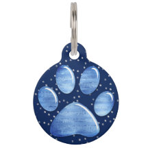 Pet ID Tag - Glitzern Blue1 Paw Print
