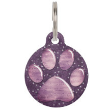 Pet-ID-Tag - Glitzern Lila1 Paw Print