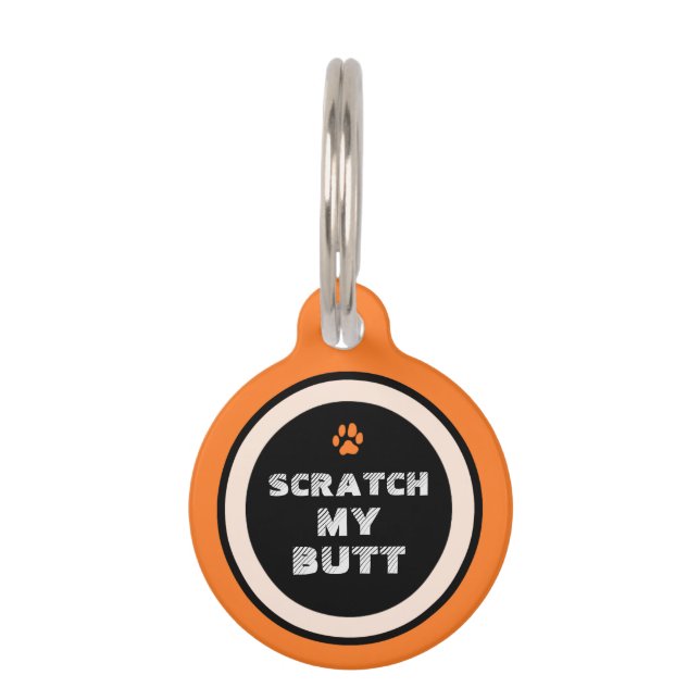 Pet ID Tag - Orange & Black - Scratch Mein Hintern Haustiermarke (Vorderseite)