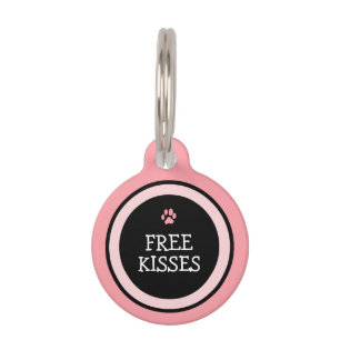 Pet ID Tag - Pink & Black - Kostenlose Küsse Tiermarke