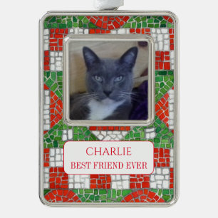 PET LIEBE Gerahmt Vert Ornament + Text / Mosaik Rahmen-Ornament Silber