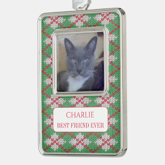 PET LIEBE Gerahmt Vert Ornament + Text / Weihnacht Rahmen-Ornament Silber (Links)