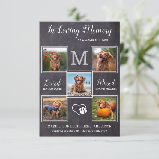 Pet Loss 5 Foto Personalisieren Hunde-Memorial-Bei Dankeskarte (Stehend Vorderseite)
