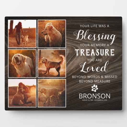 Pet Loss Rustic Memorial Foto Collage Plaque Fotoplatte (Vorderseite)