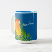 Pet Lovebird Parrot Gelbe Lutino Blätter Blauer Na Zweifarbige Tasse (Vorderseite Links)
