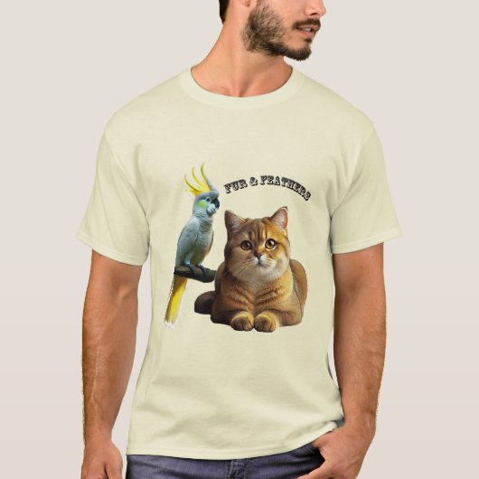 Pet Lover British Shorthair Cat & Cockatoo Bird T-Shirt (Vorderseite)