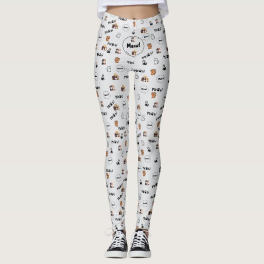 Pet Lover Light Grey Kitty Feline Meow Cat Pattern Leggings (Vorderseite)