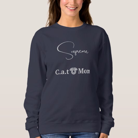 Pet Lover Navy Blue White Script Custom Cat Mom Sweatshirt (Vorderseite)