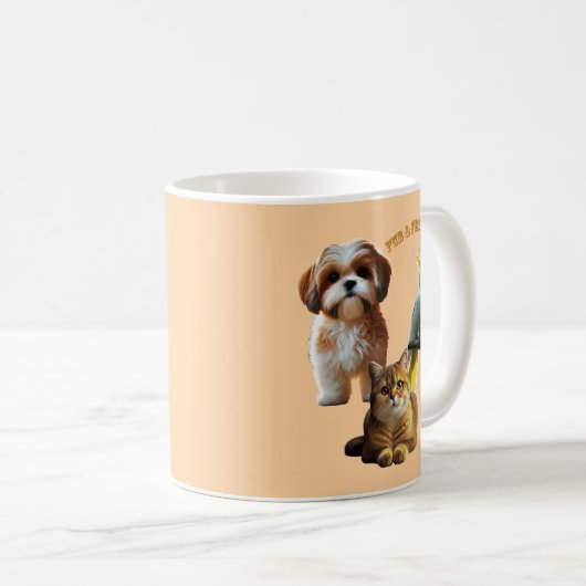 Pet Lover of Fur & Feathers Dog, Cat and Bird URM Kaffeetasse (VorderseiteRechts)