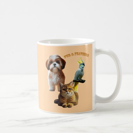 Pet Lover of Fur & Feathers Dog, Cat and Bird URM Kaffeetasse (Rechts)