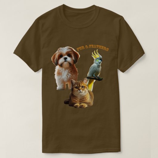 Pet Lover of Fur & Feathers Dog, Cat and Bird URM T-Shirt (Design vorne)