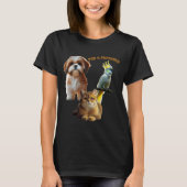 Pet Lover of Fur & Feathers Dog, Cat and Bird URM T-Shirt (Vorderseite)