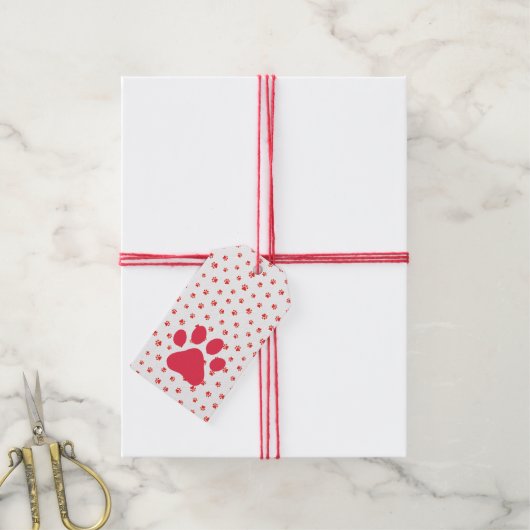 Pet Lover Red Paws Red Gift Wrap Fun Geschenkanhänger (Mit Garn)