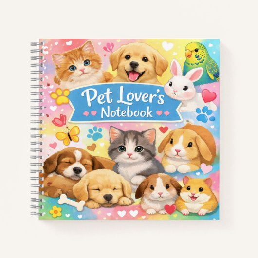 Pet Lover’s Notebook – Cute Animal Collage Spiral Notizblock (Vorderseite)