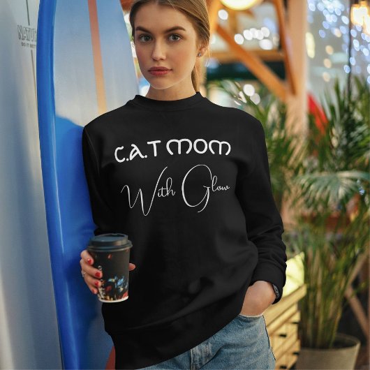 Pet Lover White Script Cat Mom Personalized Black Sweatshirt