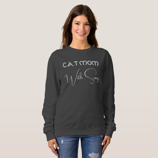 Pet Lover White Script Cat Mom Personalized Grey Sweatshirt (Vorne ganz)