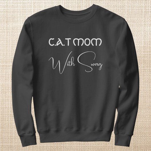 Pet Lover White Script Cat Mom Personalized Grey Sweatshirt
