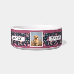 Pet Lovers Floral Pattern Foto Name Napf