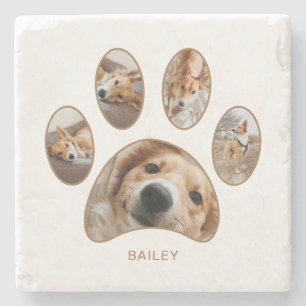 Pet Lovers Gold Paw Print Name Collage Steinuntersetzer