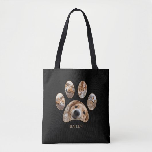 Pet Lovers Gold Paw Print Name Collage Tasche (Vorderseite)