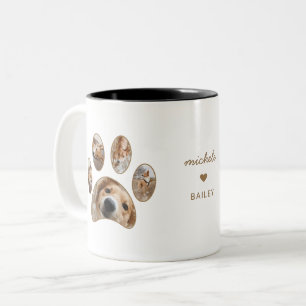 Pet Lovers Gold Paw Print Name Collage Zweifarbige Tasse